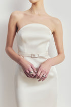 Satin Structured Column Maxi Dress - Cream