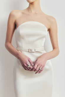 Satin Structured Column Maxi Dress - Cream