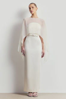 Sheer Chiffon Curved Hem Cape - Cream