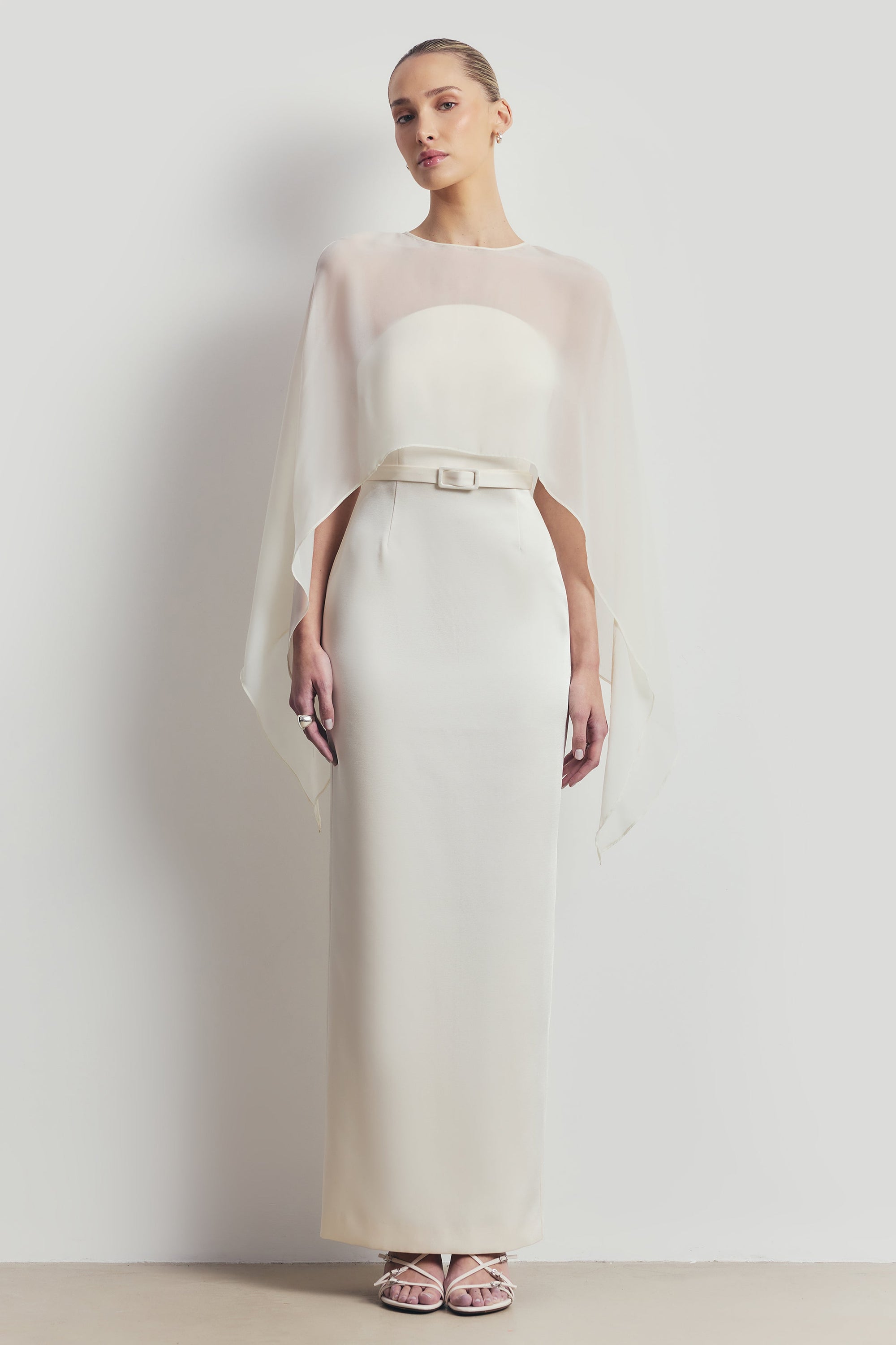 Satin Structured Column Maxi Dress - Cream