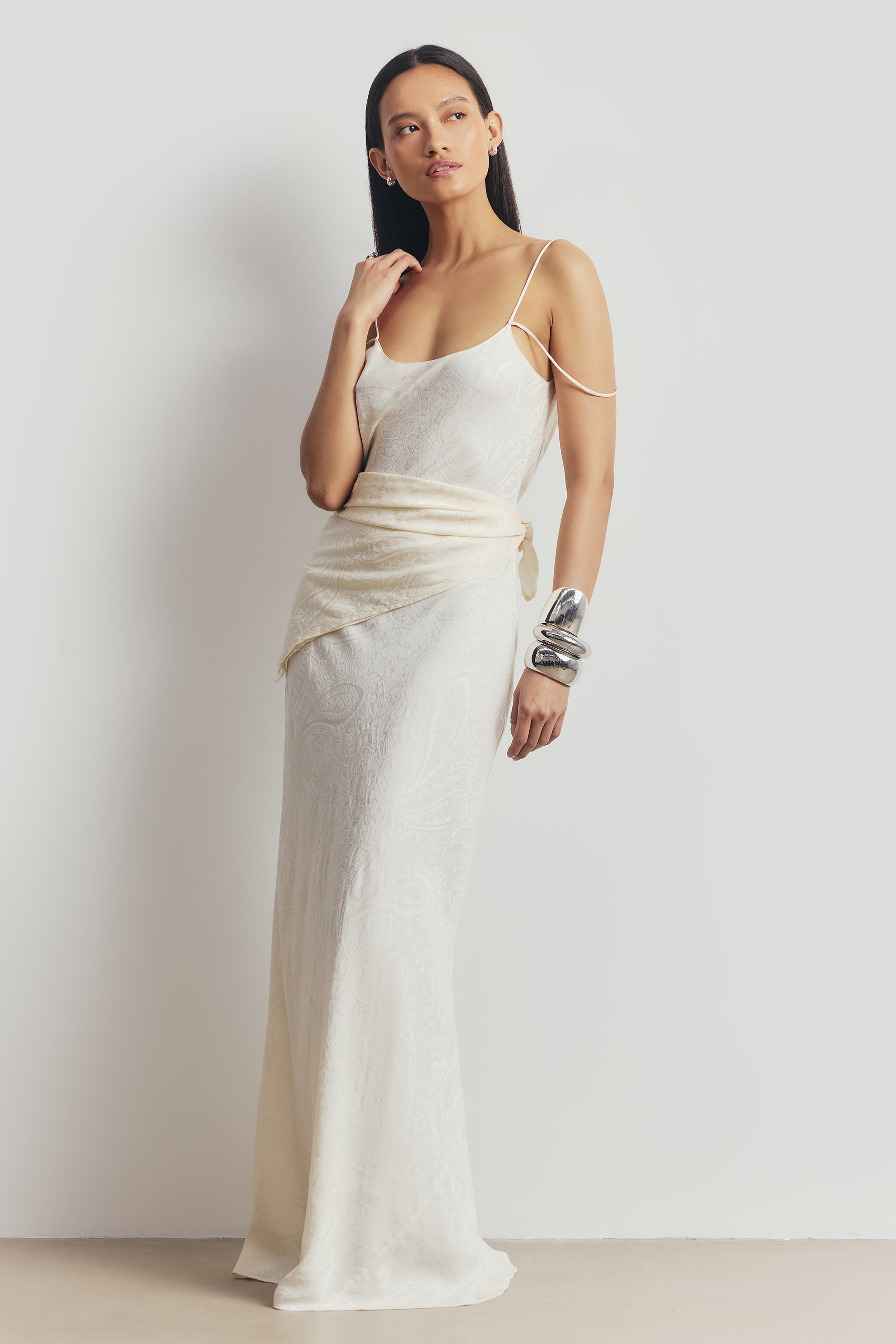 Satin Jacquard Scarf - Cream