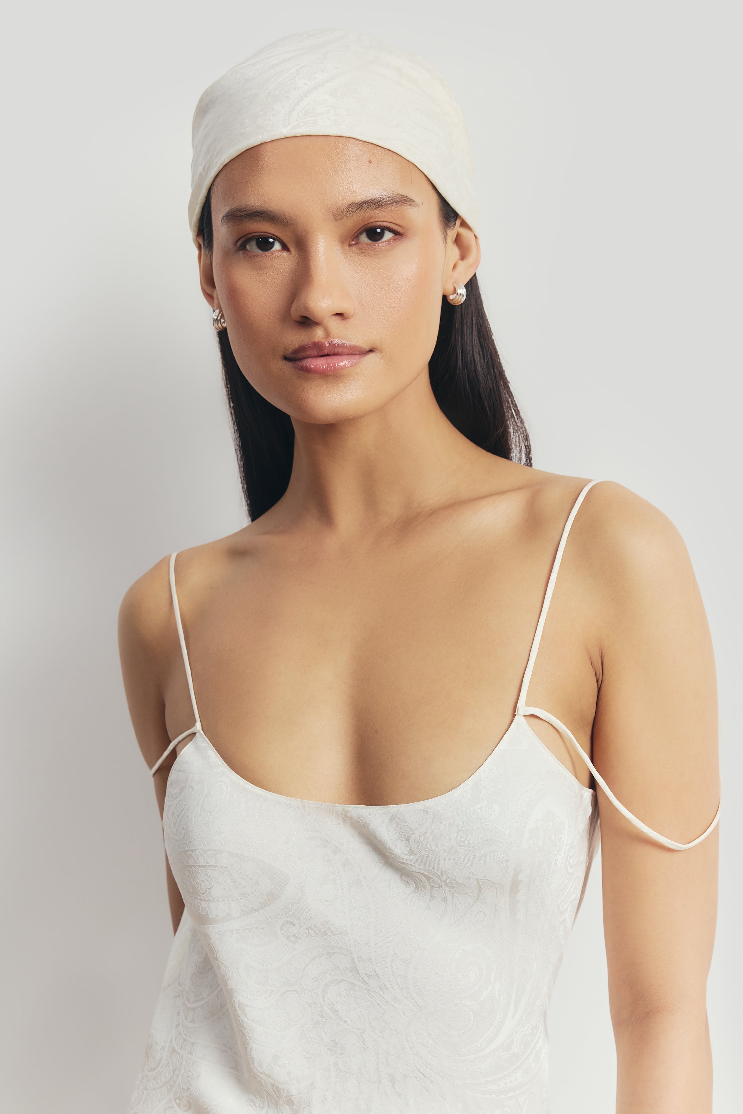 Satin Jacquard Scarf - Cream