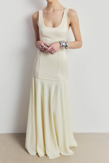 Satin Corset Gown with Chiffon Skirt - Buttermilk
