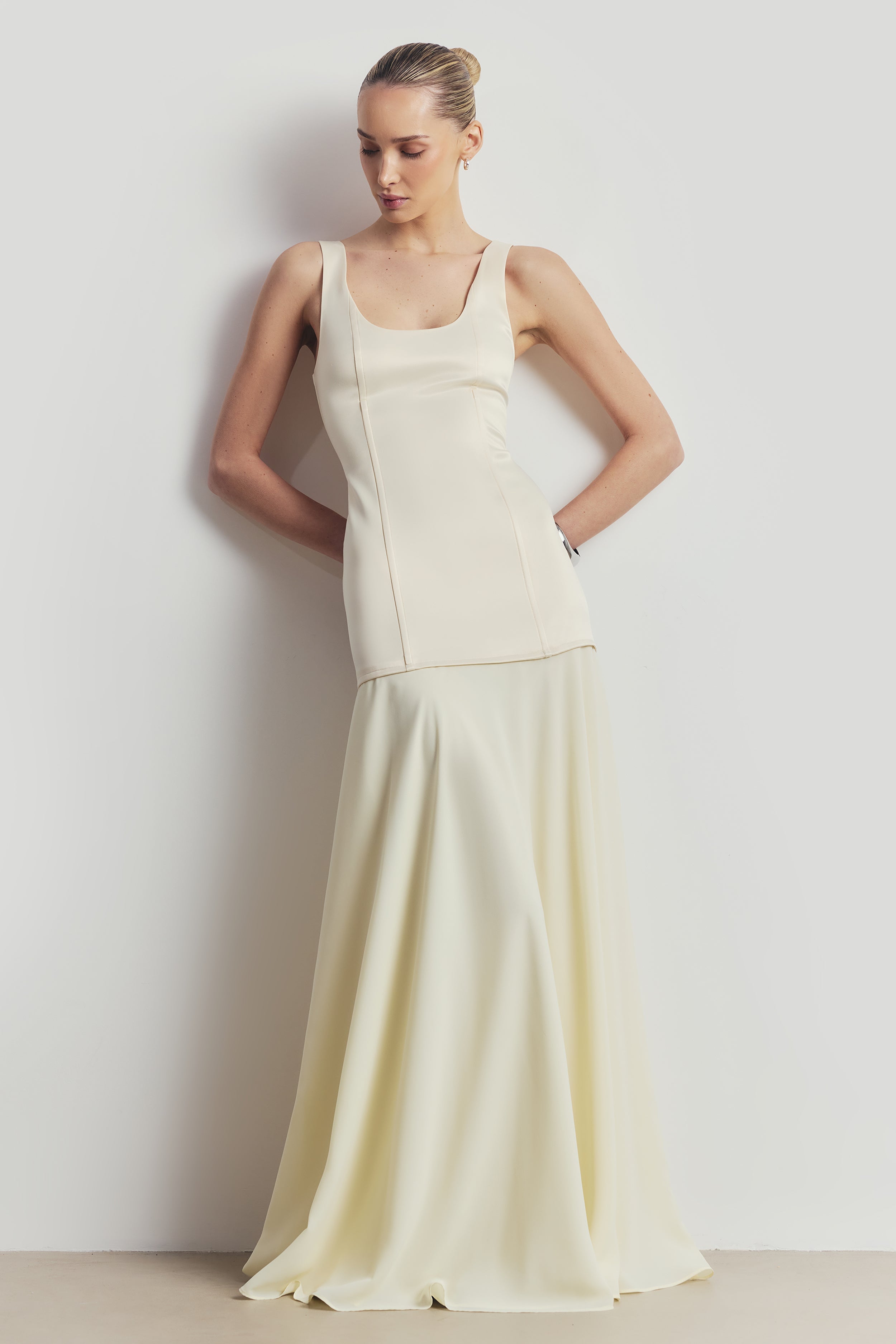 Satin Corset Gown with Chiffon Skirt - Buttermilk