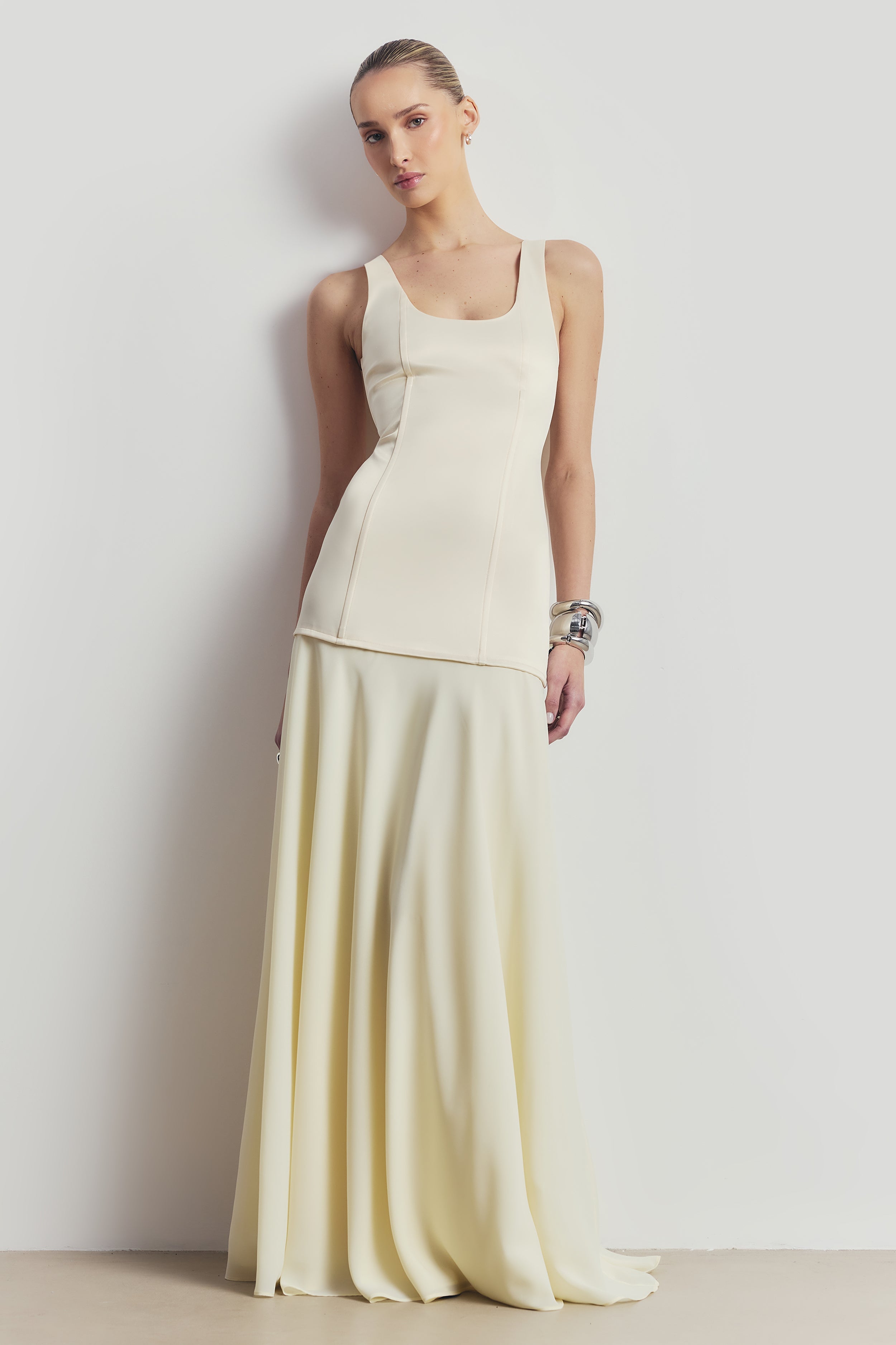 Satin Corset Gown with Chiffon Skirt - Buttermilk