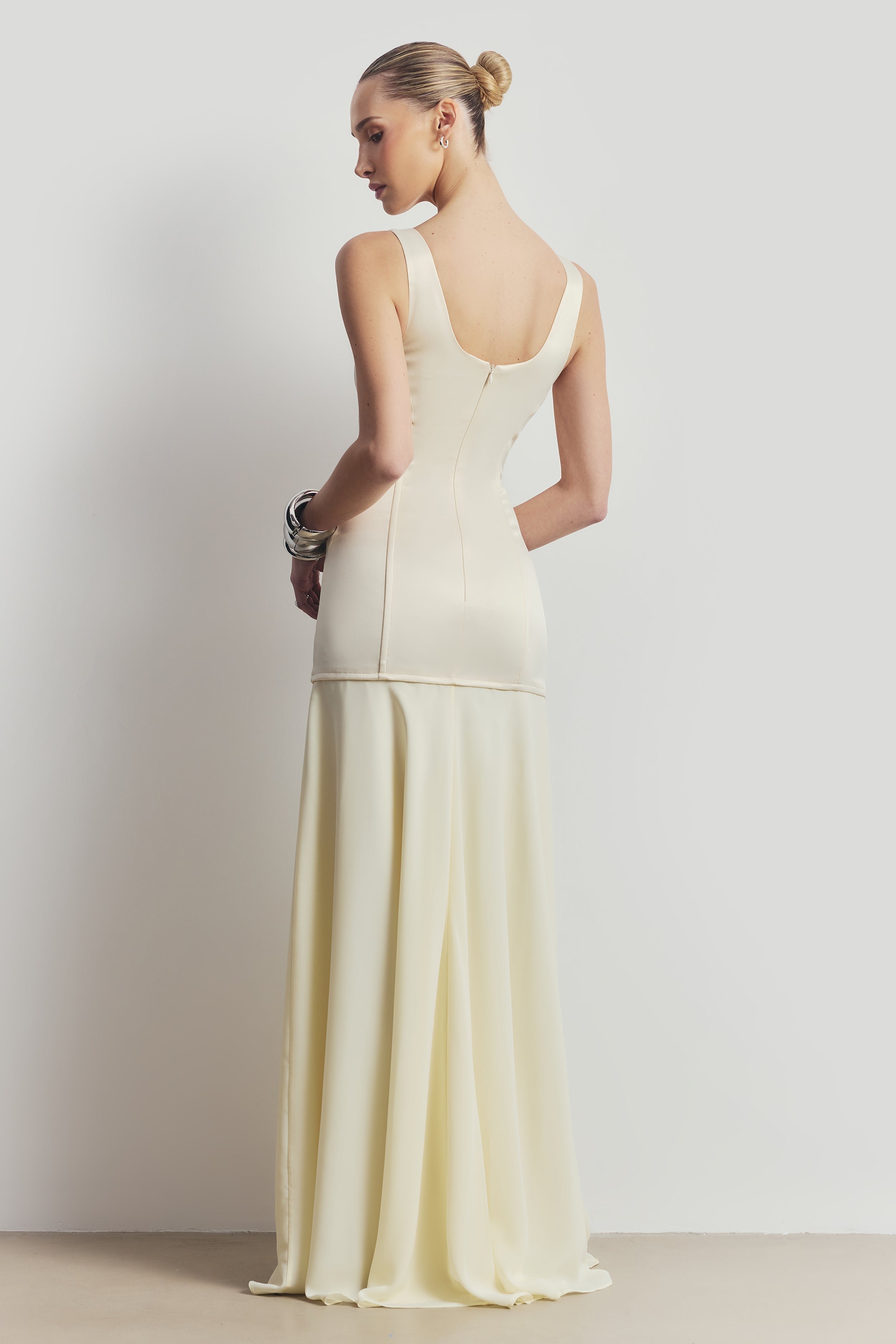 Satin Corset Gown with Chiffon Skirt - Buttermilk