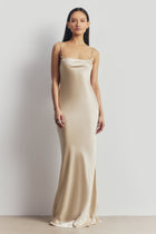 Satin 90's Slip Dress with Bow Detail - Champagne