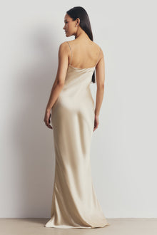 Satin 90's Slip Dress with Bow Detail - Champagne