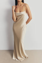 Satin 90's Slip Dress with Bow Detail - Champagne