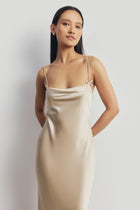 Satin 90's Slip Dress with Bow Detail - Champagne
