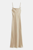 Satin 90's Slip Dress with Bow Detail - Champagne