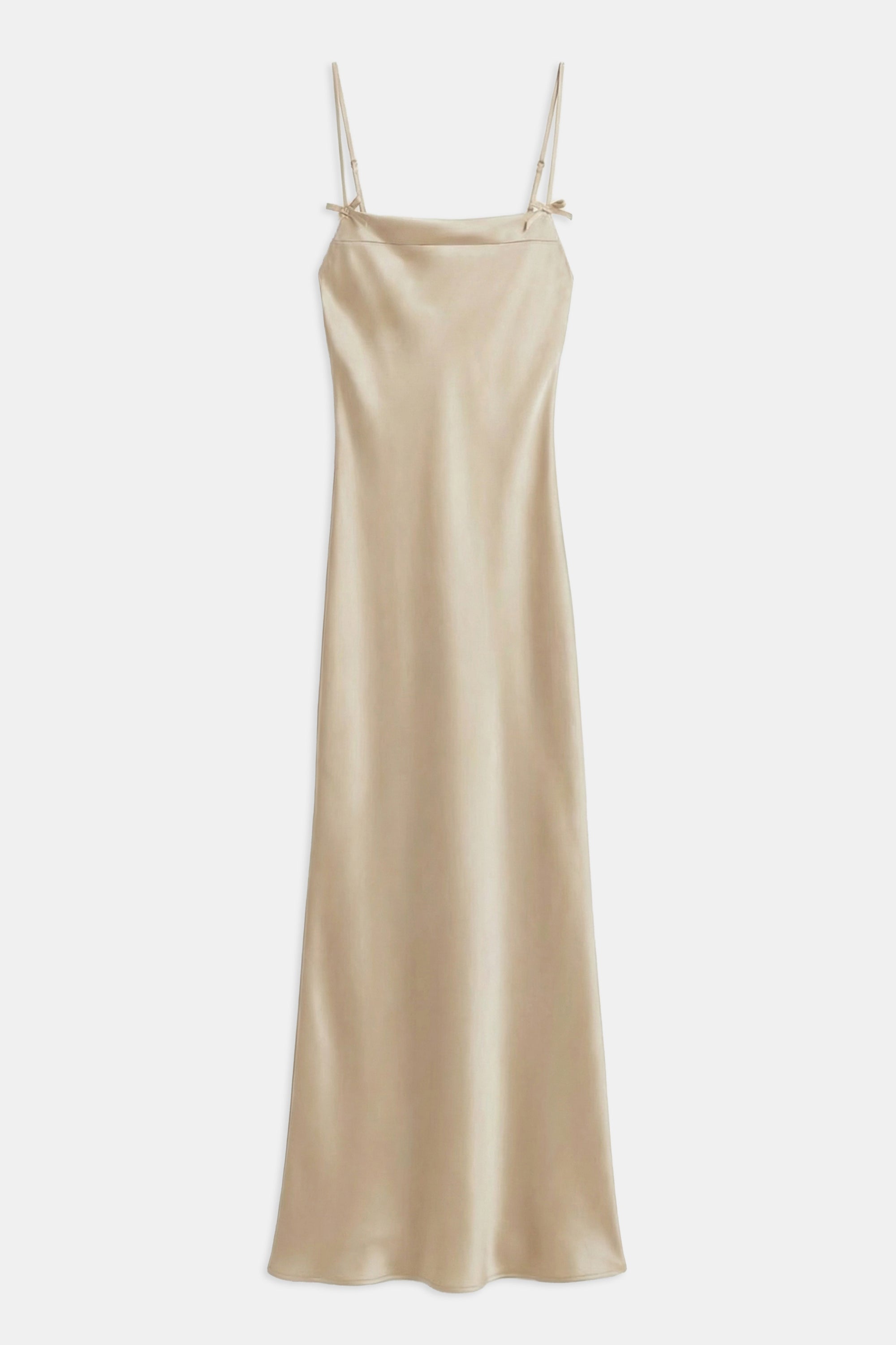 Satin 90's Slip Dress with Bow Detail - Champagne