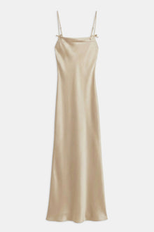Satin 90's Slip Dress with Bow Detail - Champagne