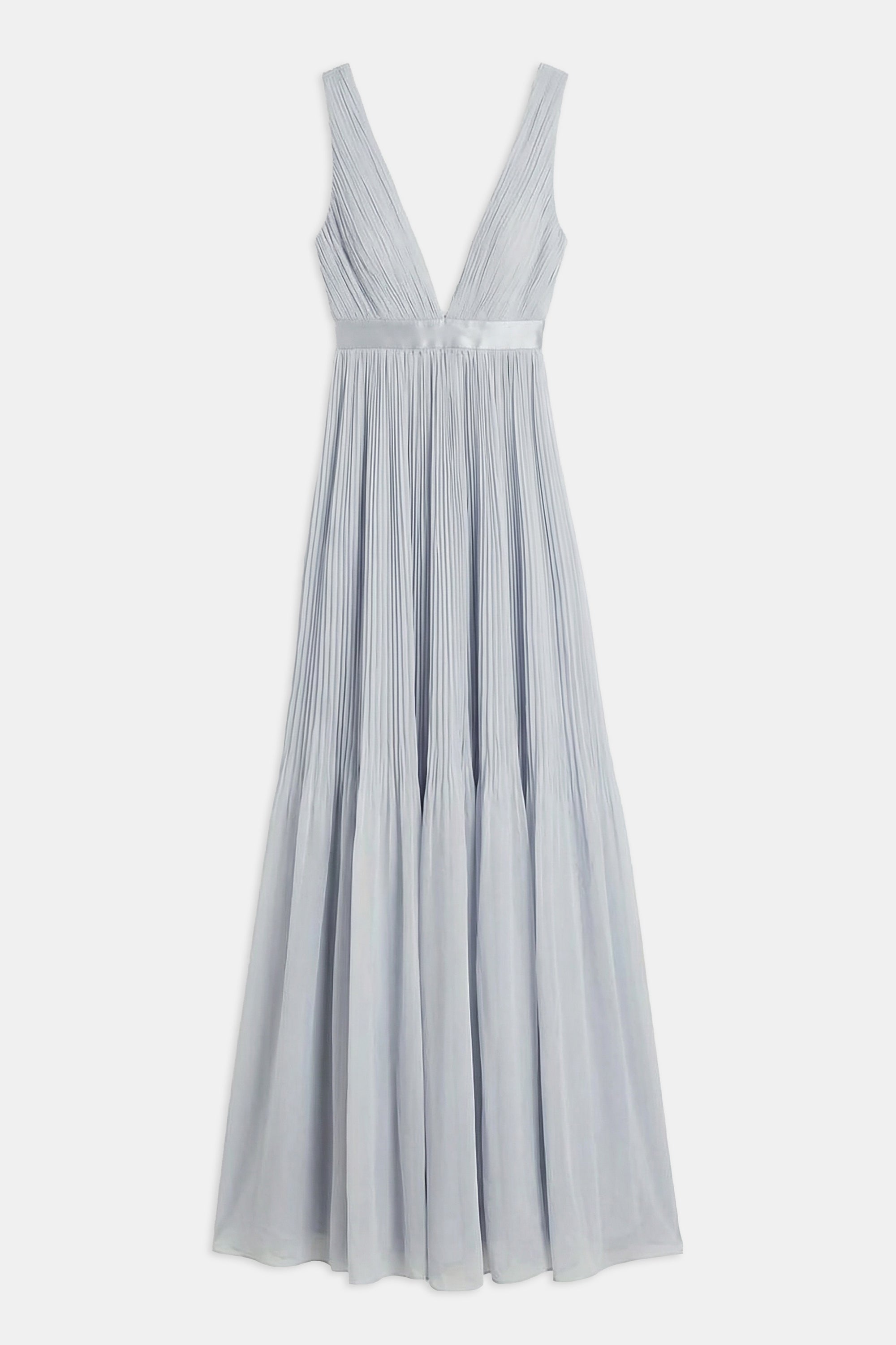 Pleated Chiffon Plunging V Neck Gown - Frost