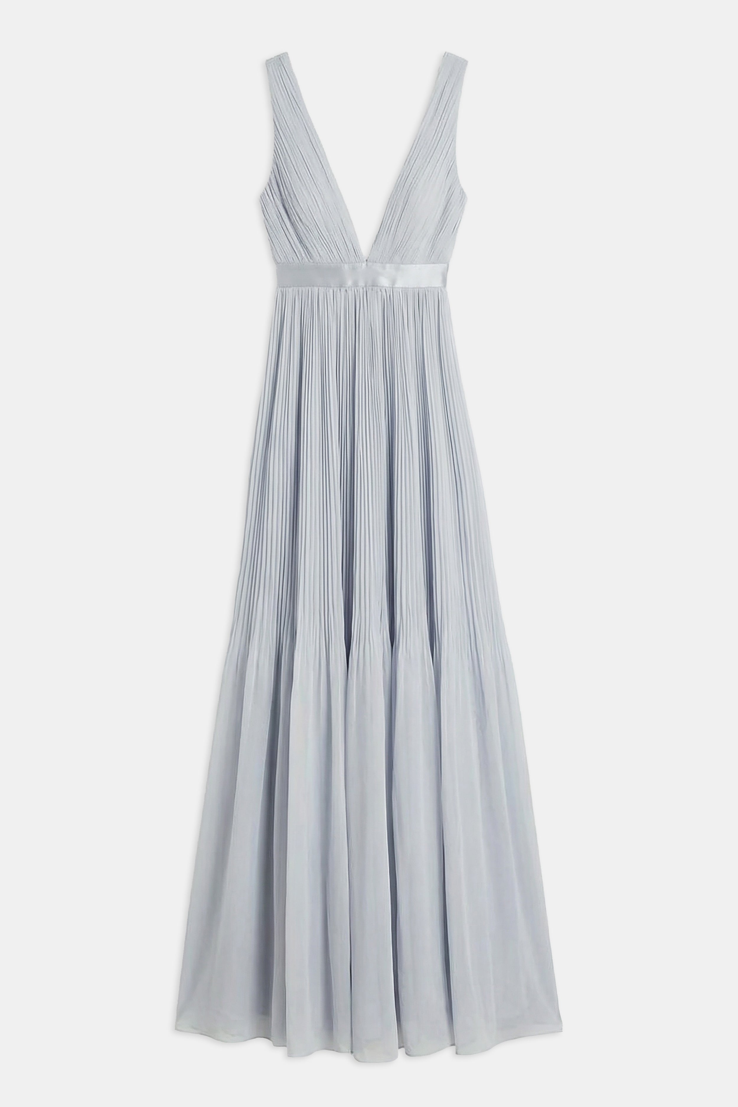 Pleated Chiffon Plunging V Neck Gown - Frost