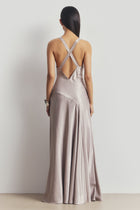 High Gloss Satin Asymmetric Panel Gown - Pebble