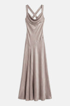 High Gloss Satin Asymmetric Panel Gown - Pebble