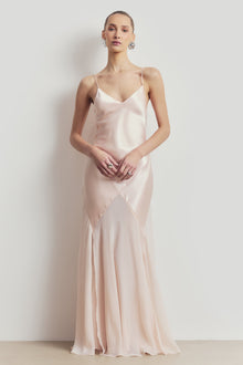 Plunging Satin Handkerchief Hem Gown - Blossom