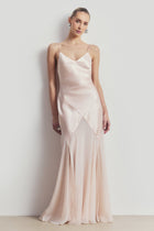 Plunging Satin Handkerchief Hem Gown - Blossom