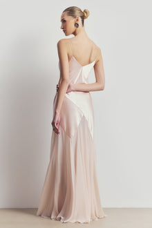 Plunging Satin Handkerchief Hem Gown - Blossom