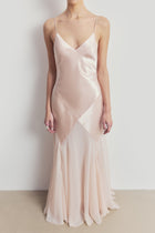 Plunging Satin Handkerchief Hem Gown - Blossom