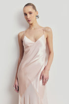Plunging Satin Handkerchief Hem Gown - Blossom