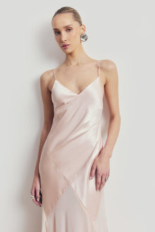 Plunging Satin Handkerchief Hem Gown - Blossom