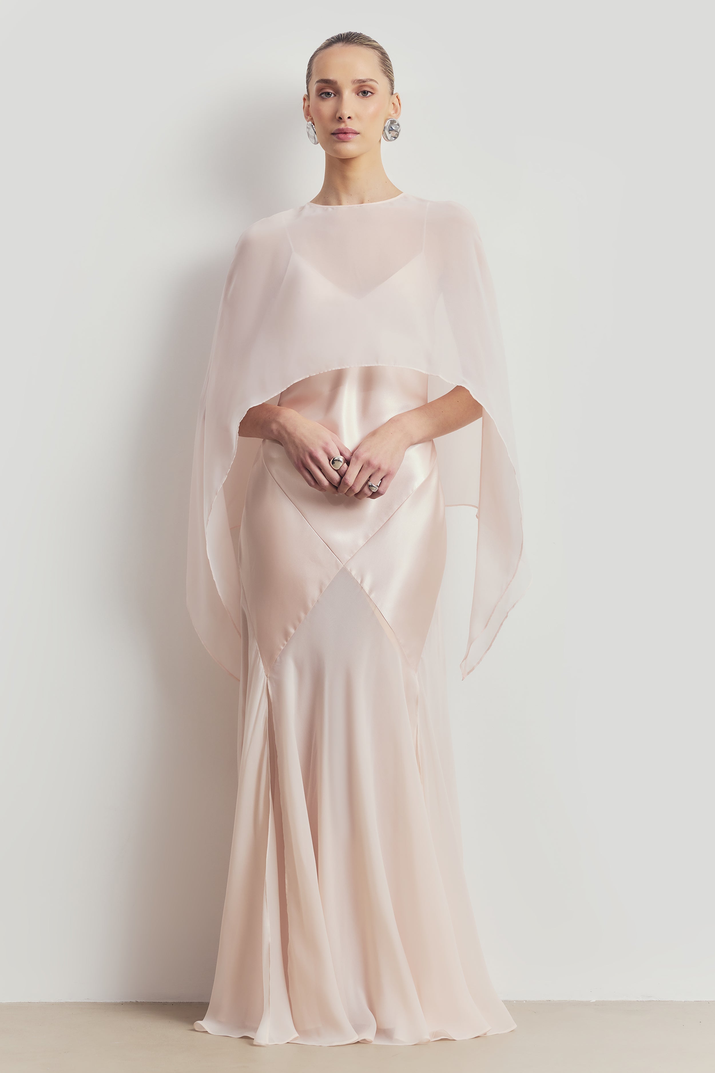 Plunging Satin Handkerchief Hem Gown - Blossom