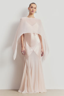 Plunging Satin Handkerchief Hem Gown - Blossom