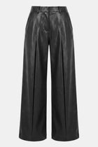 Leather Box Pleat Wide Leg Trousers - Black