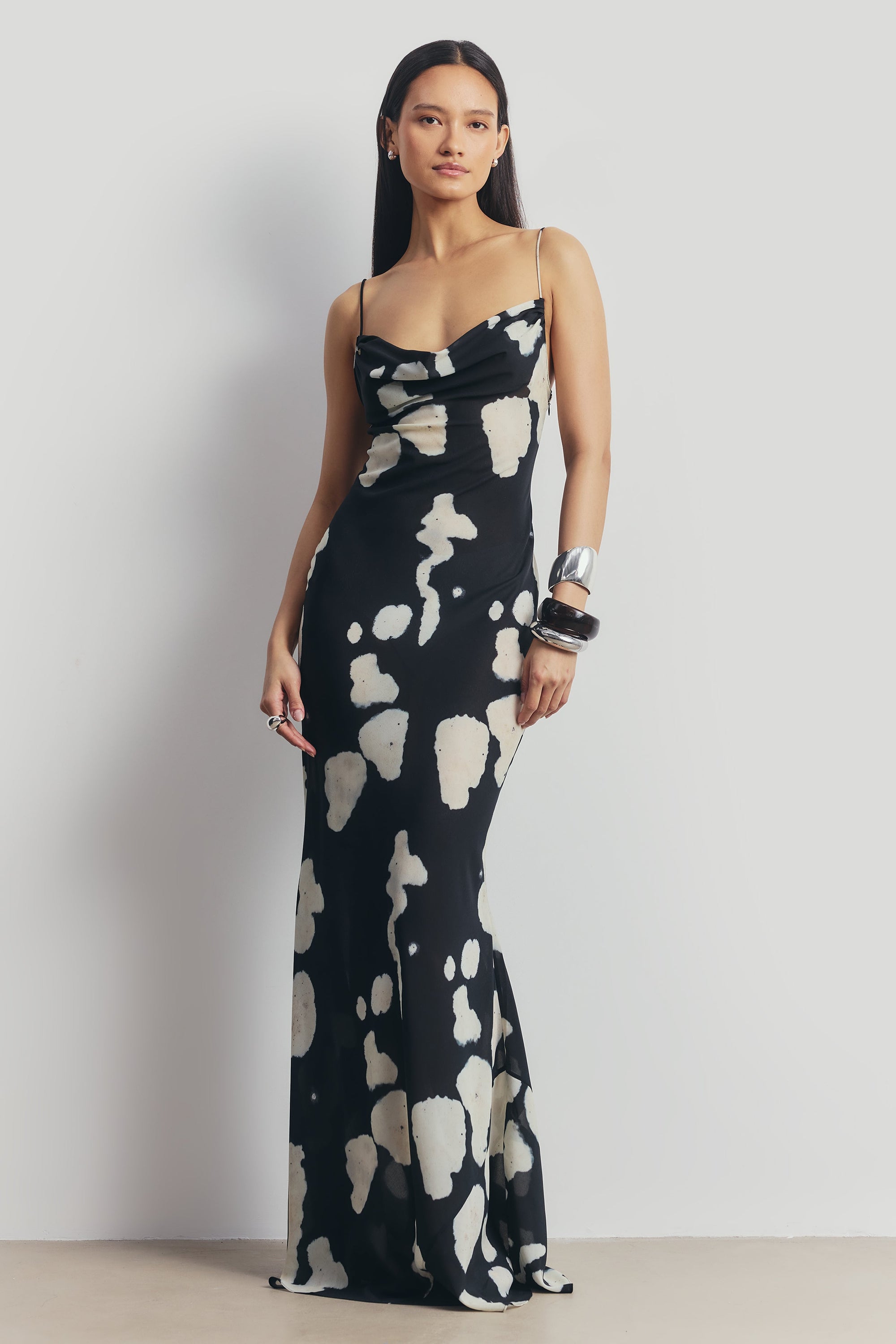 Chiffon Cowl Camisole Maxi Dress - Abstract Pebble