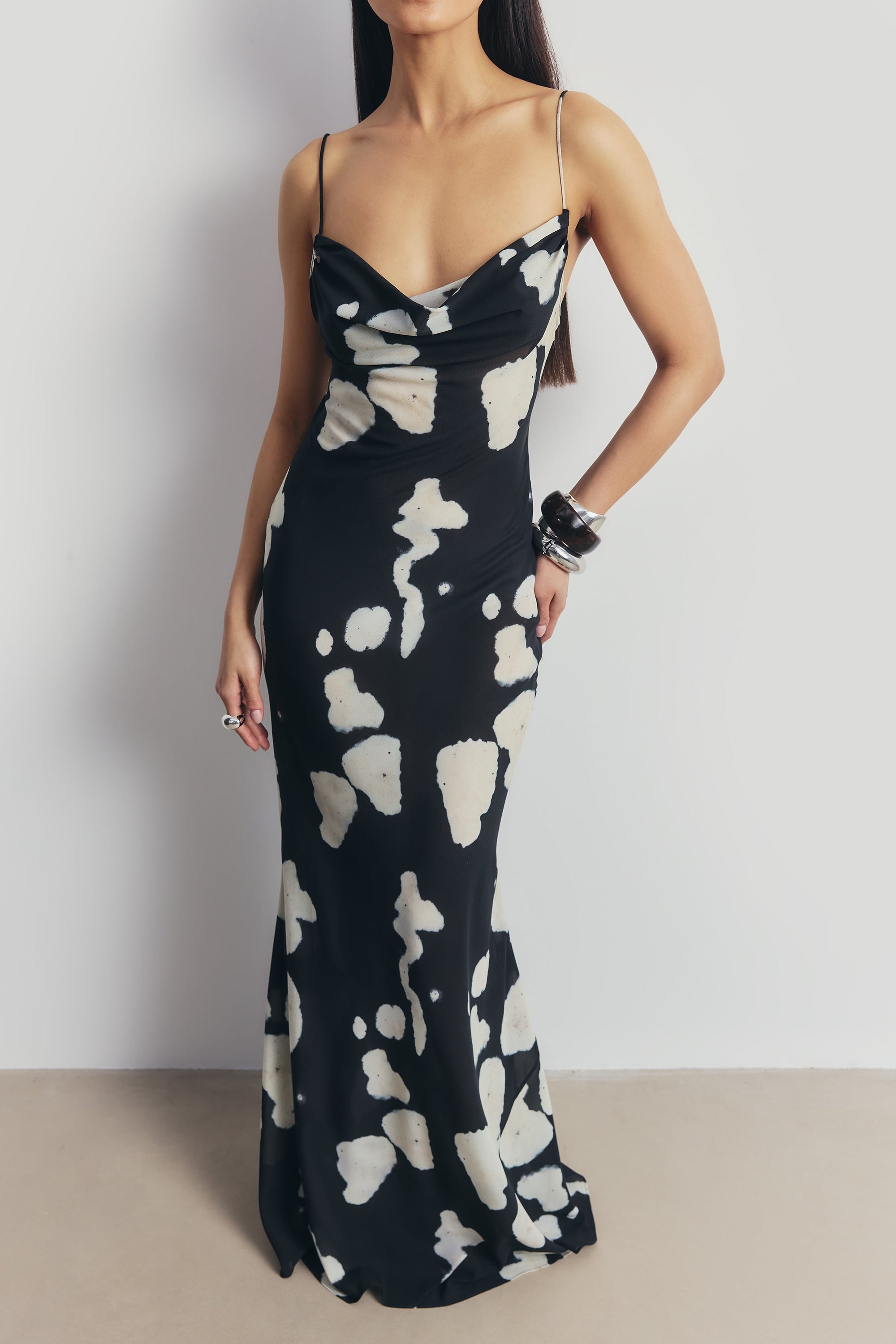 Chiffon Cowl Camisole Maxi Dress - Abstract Pebble