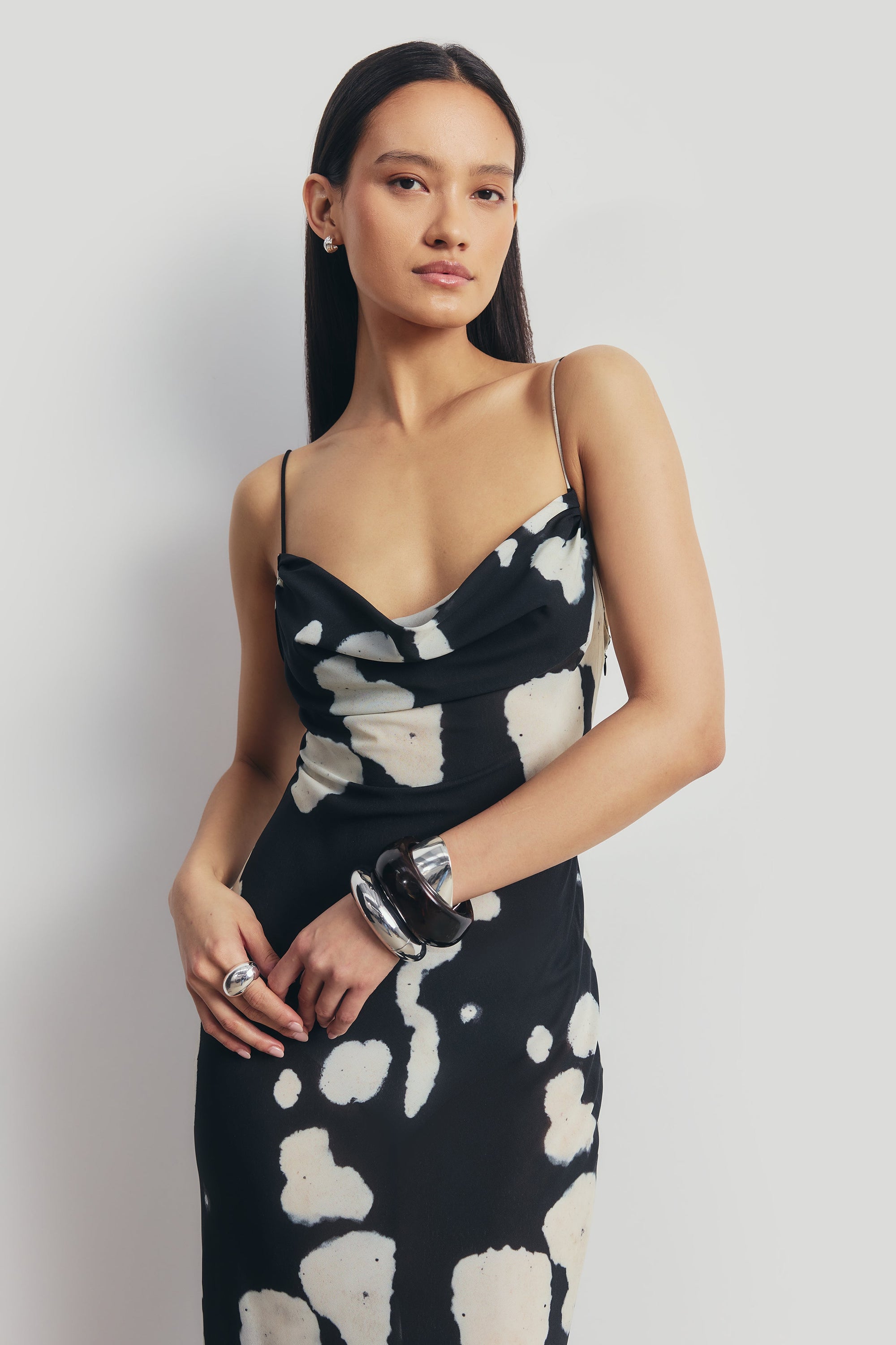 Chiffon Cowl Camisole Maxi Dress - Abstract Pebble