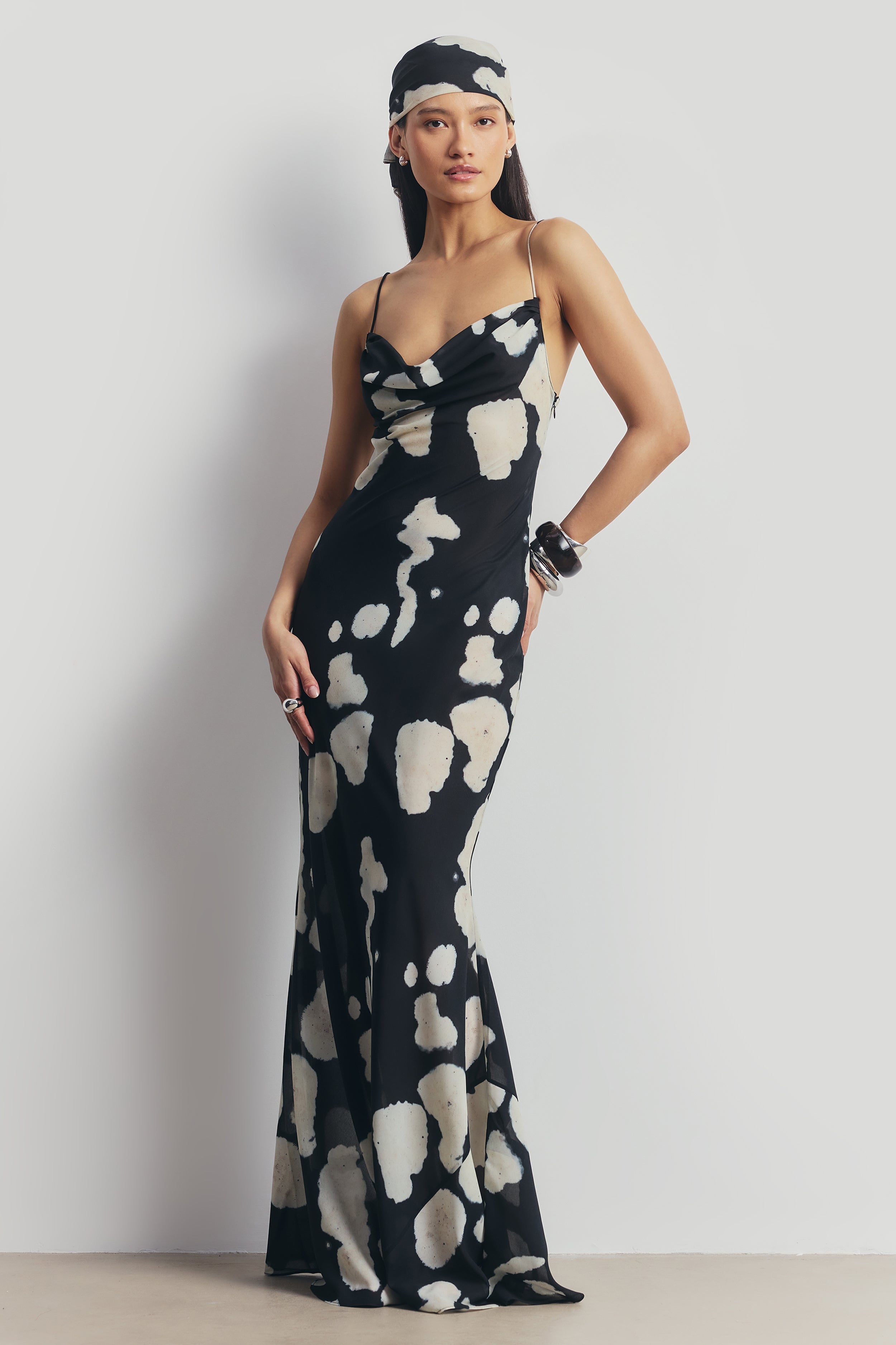 Chiffon Cowl Camisole Maxi Dress - Abstract Pebble