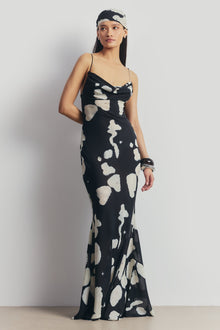 Chiffon Cowl Camisole Maxi Dress - Abstract Pebble