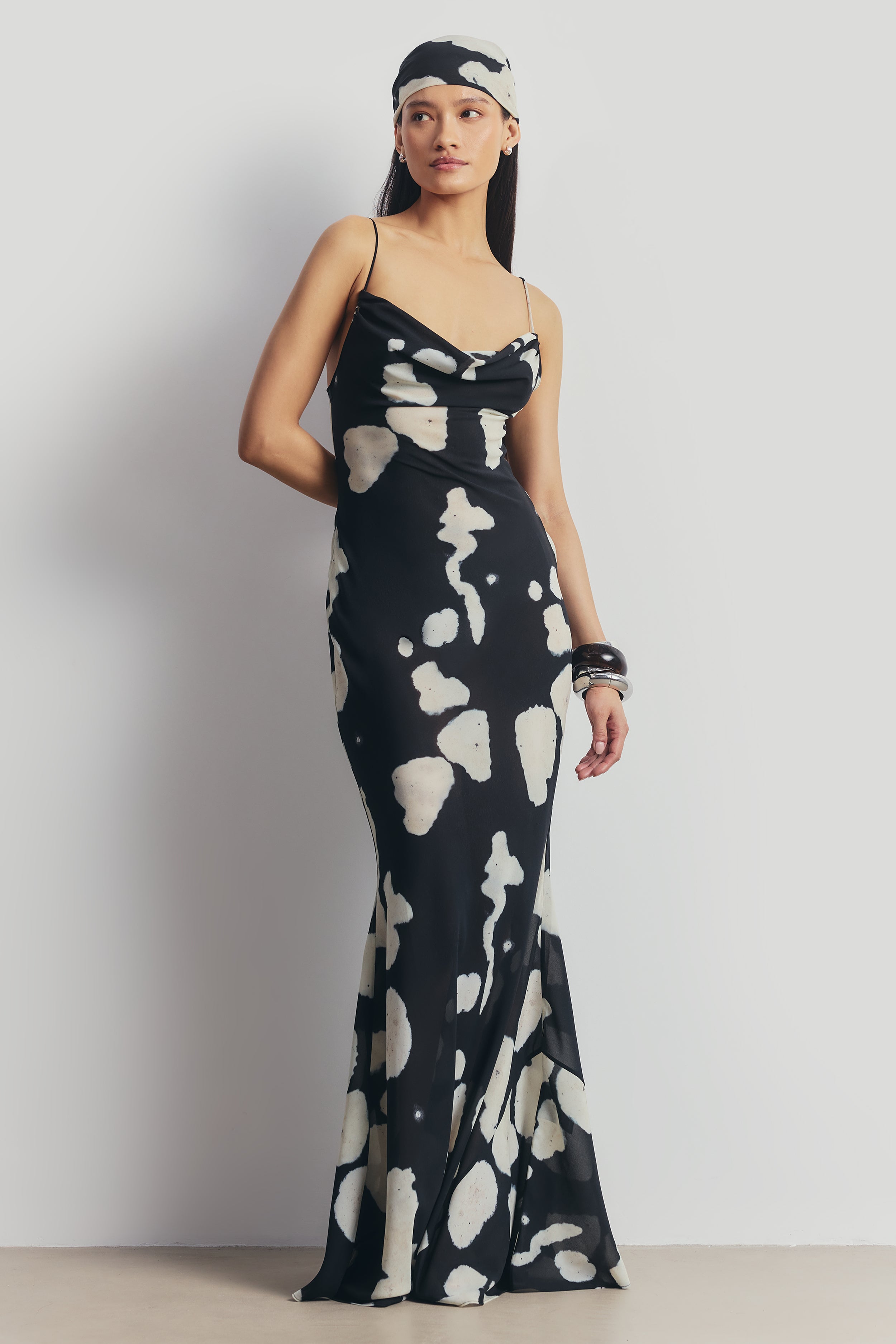 Chiffon Cowl Camisole Maxi Dress - Abstract Pebble