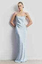 Satin 90's Slip Dress with Bow Detail - Powder Blue