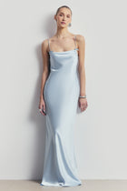 Satin 90's Slip Dress with Bow Detail - Powder Blue