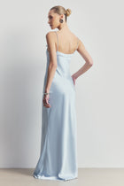 Satin 90's Slip Dress with Bow Detail - Powder Blue