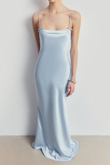 Satin 90's Slip Dress with Bow Detail - Powder Blue