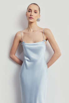 Satin 90's Slip Dress with Bow Detail - Powder Blue