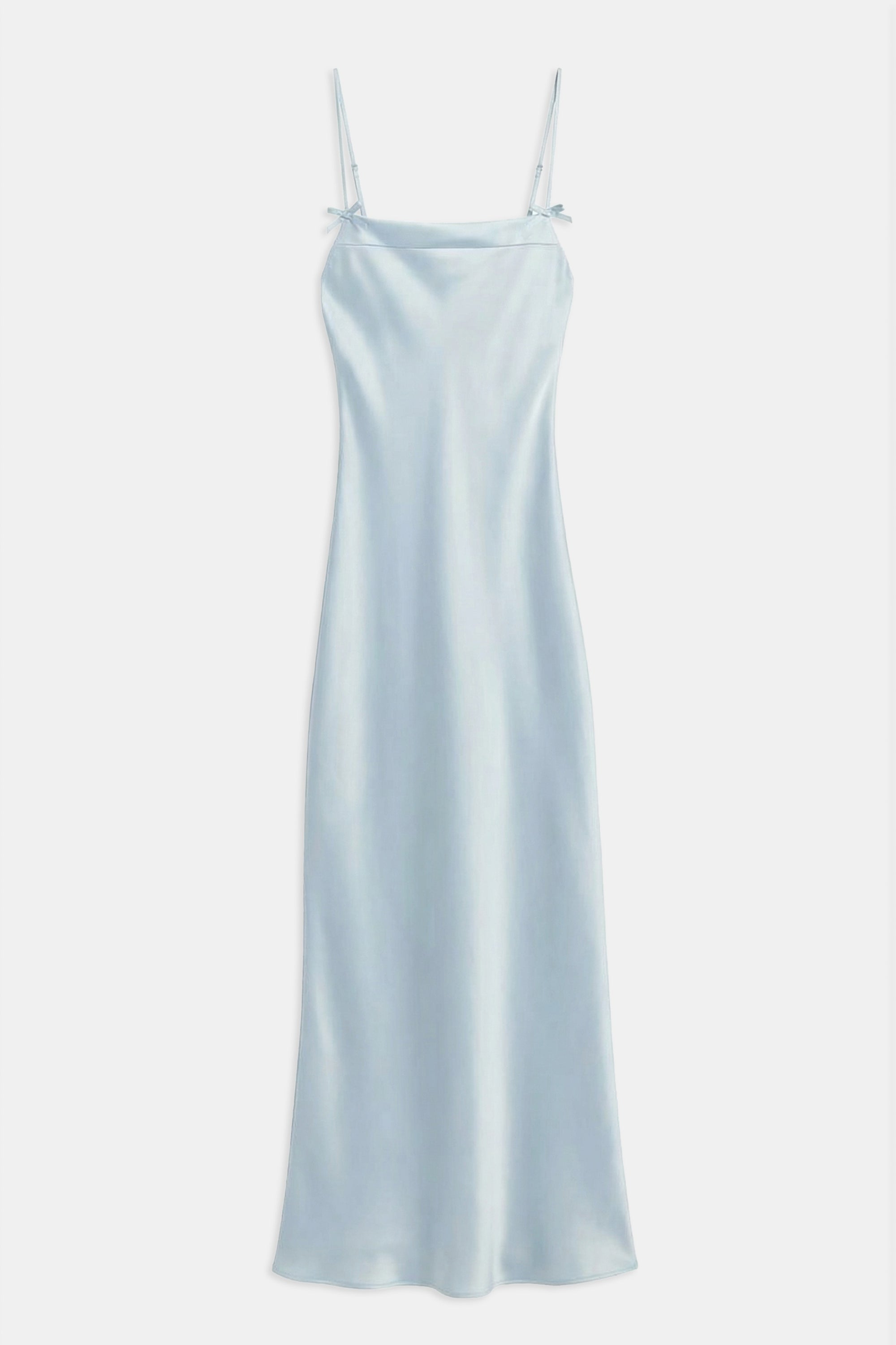 Satin 90's Slip Dress with Bow Detail - Powder Blue