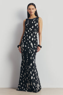 Chiffon Backless Cowl Maxi Dress - Abstract Dot