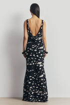 Chiffon Backless Cowl Maxi Dress - Abstract Dot