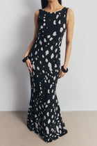 Chiffon Backless Cowl Maxi Dress - Abstract Dot