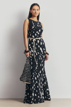 Chiffon Backless Cowl Maxi Dress - Abstract Dot