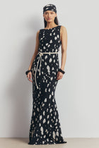 Chiffon Backless Cowl Maxi Dress - Abstract Dot