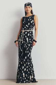 Chiffon Backless Cowl Maxi Dress - Abstract Dot