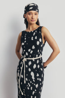 Chiffon Backless Cowl Maxi Dress - Abstract Dot