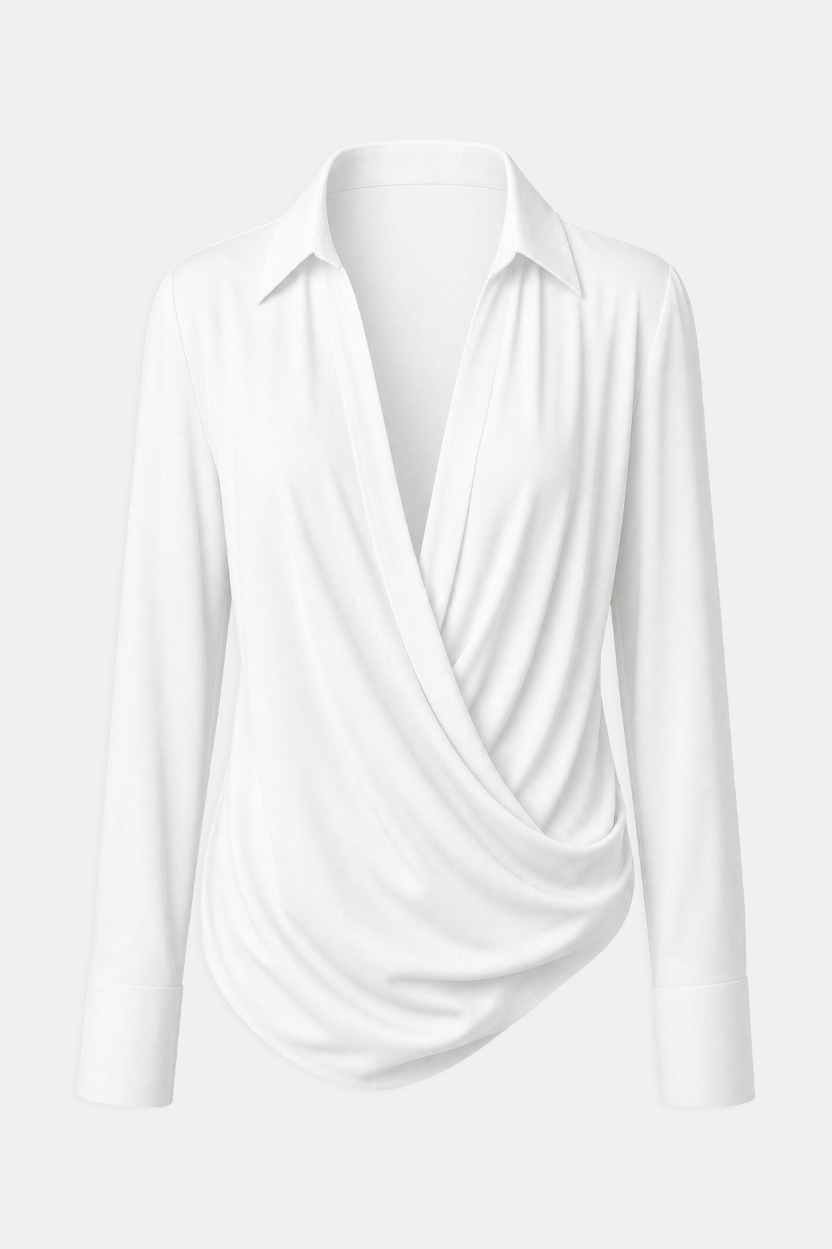 Soft Draped Plunge Front Shirt - White